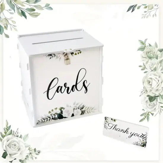 White Wedding Card Box with Lock Eucalyptus DIY Envelope Money Box for Birthday Party Baby Shower Wedding Decor for Reception {1}