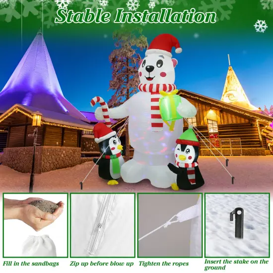 5.9FT Christmas Inflatable Outdoor Decoration Polar Bear Gift Box Penguin Blow Up Yard Decoration with LED Light Built-in Air Blower for Winter Holiday Xmas Garden {5}