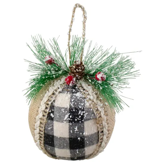 Northlight Plaid with Burlap Christmas Ball Ornaments - 6" (152mm) - Black and White - 4ct {3}