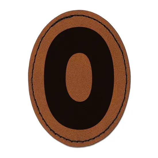 Letter O Uppercase Fun Bold Font Round Iron-On Engraved Faux Leather Patch Applique - 2.5" Brown {1}
