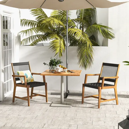 Set of 2 Patio Acacia Wood Dining Chairs with Armrests for Lawn Yard {1}