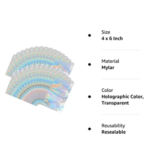 100 Pieces Mylar Holographic Resealable Bags - 4 x 6" Smell Proof Bags, Foil Pouch Ziplock Bags for Party Favor Food Storage (Holographic Color, 4 x 6 Inch) {1}