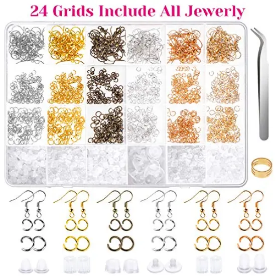 1900 Pieces Earring Hooks, Earring Making Supplies Kit with Jewelry Hooks, Fish Hook Earrings, Earring Backs, Jump Rings for Jewelry Making and Earring Repair,Gifts for Women {1}