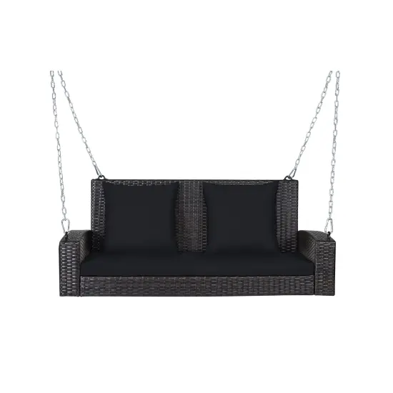 2-Person Patio Rattan Porch Swing with Cushions Black {3}