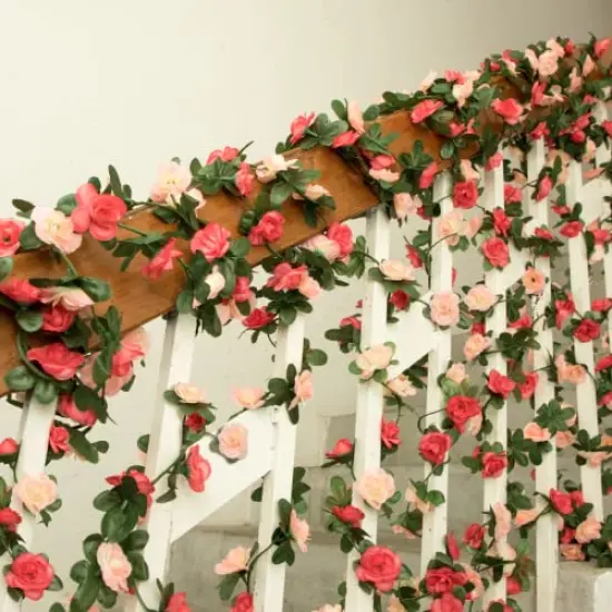 Flower Garland Rose Vines, 5 Strands 41Ft Flowers Vines for Bedroom, Rose Flower Garland Decoration, Pink Rose Floral Garland for Room Table Birthday Wedding Party Garden Wall Decor {1}