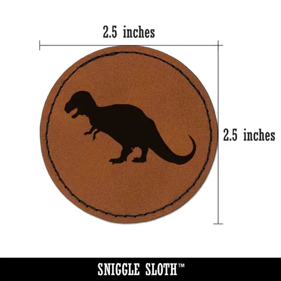 Tyrannosaurus Rex Dinosaur Solid Round Iron-On Engraved Faux Leather Patch Applique - 2.5" Brown {2}