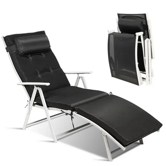 Outdoor Lightweight Folding Chaise Lounge Chair Black {1}