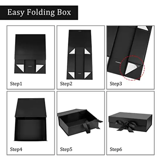 Gift Box with Lid for Presents 10.5x7.5x3.1 Inches with Ribbon and Magnetic Closure(1-Pack) (Black) {6}