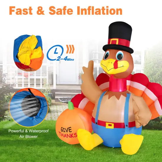 6 Feet Thanksgiving Inflatable Turkey with Pumpkin Fall Harvest Decor with Lights {5}