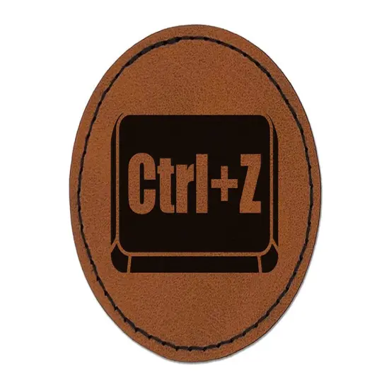 Ctrl Z Undo Button Round Iron-On Engraved Faux Leather Patch Applique - 2.5" Brown {1}