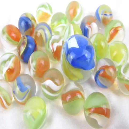 25 Glass Marbles CAT'S EYE Orange/Blue Cats Eyes Game Pack Shooter Swirl Squid {4}