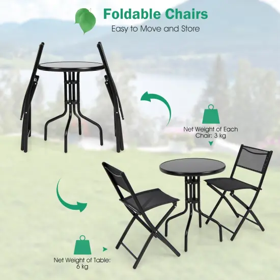 3 Piecs Folding Bistro Table Chairs Set for Indoor and Outdoor {5}