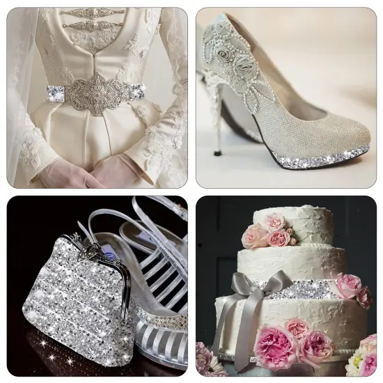 5 Rolls Crystal Rhinestone Ribbon Shiny Resin Diamond Self-Adhesive Bling Ribbon for Arts Crafts DIY Party Decor(Silver,Basic Style) {5}