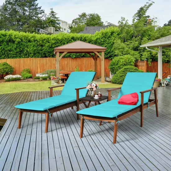 3 Pieces Portable Patio Cushioned Rattan Lounge Chair Set with Folding Table-Turquoise {2}