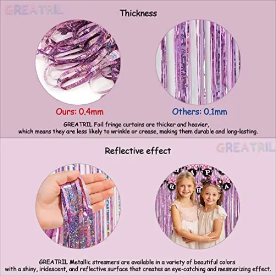 2 Packs Pink Tinsel Curtain Party Backdrop - Foil Fringe Curtain Lilac Pink Party Streamers for Birthdays Girl Princess Bachelorette Euphoria Theme Party Decorations {6}