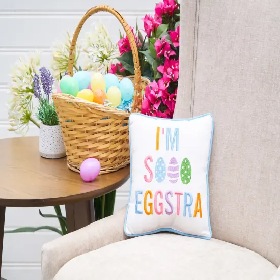 Eggstra Embroidered Small/Petite Spring Easter Themed Accent Pillow, 10" x 10" {3}