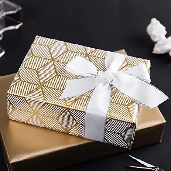 Wrapping Paper Roll for Birthday - Mini Roll - 17 inch X 120 inch Per roll - White & Gold Foil Design (42.3 sq.ft.ttl) {3}