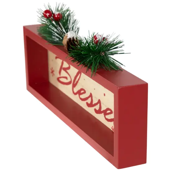Northlight Framed "Blessed" Wooden Christmas Decoration - 9.75" Red {5}