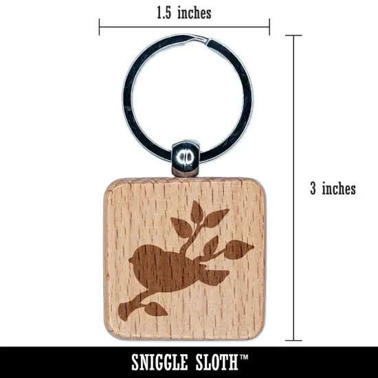 Bird Sitting on a Tree Branch Engraved Wood Square Keychain Tag Charm {2}