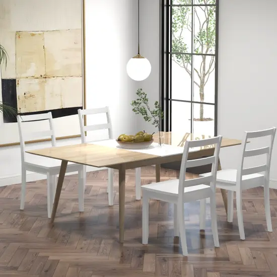 Set of 2 Wood Dining Chairs with Solid Rubber Wood Legs and Curved Backrest White {2}