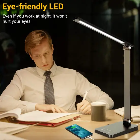 Desk Lamp, LED Desk Lamp, Desk Lamp for Home Office, 5 Color Modes Dimmable Desk Light, Desk Lamp with USB Charging Port, Office Lamp, Small Desk Lamps, Study Lamp, Reading Light, Table Lamp, Black {3}