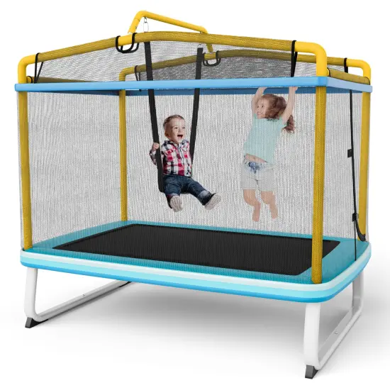 Rectangle Trampoline with Swing Horizontal Bar and Safety Net Yellow {2}