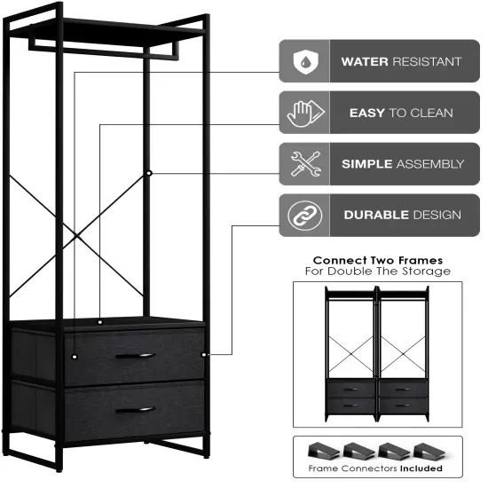 Sorbus Clothing Rack with Drawers - Clothes Stand Dresser - Wood Top, Steel Frame, & Fabric Drawers - Tall Closet Storage Organizer - Garment Rack for Hanging Shirts, Dresses, & Jackets Black {6}