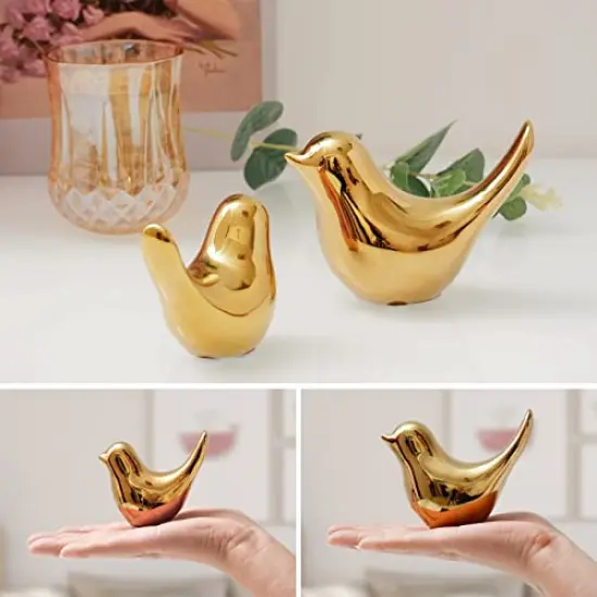 2 Pieces Small Birds Statues Home Decor Modern Style Birds Decorative Ornaments for Living Room, Bedroom, Office Desktop, Cabinets (Gold Birds) {4}