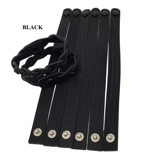 Mystery Braid Leather Bracelets Kit-8 Pack Leather Bracelets Braiding Ready in 4 colors-Camps, Schools Easy Craft Idea-Made in USA by Pitka Leather Black {1}