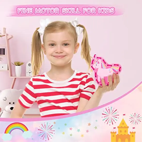 Wooden Fairytale Lacing Card for Kids 3-5, Sewing Cards for Toddlers, Toddler Arts and Craft, Fine Motor Skill Toys, 6 Wooden Panels and 6 Matching Laces, Gift for Boys, Girls {4}