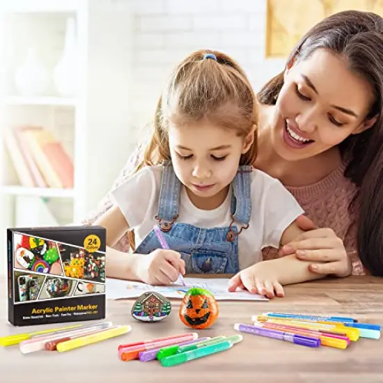 24 Colors Acrylic Paint Pens Markers- Waterproof Paint Pens for Rock Painting,Graffiti, Stone, Ceramic, Glass, Wood, Fabric, Canvas, Porcelain, Metal,Pumpkins,Water Based Quick Dry Non-Toxic No Odor {3}