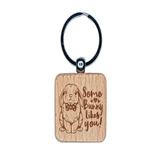 Some Bunny Likes You Valentine's Day Rabbit Love Engraved Wood Square Keychain Tag Charm {1}