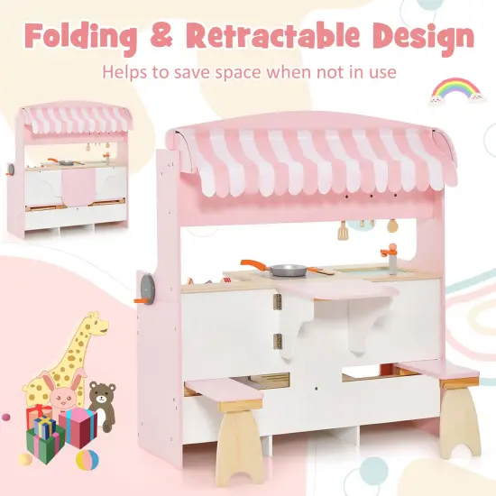 Costway 2 in 1 Kids Play Kitchen & Restaurant Double-Sided Pretend Playset with Canopy {6}