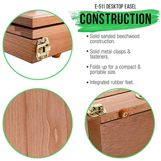 Solid Solana Adjustable Wood Desk Table Easel with Storage Drawer, Paint Palette, Premium Beechwood - Portable Solid Wooden Artist Easel Top Board - Canvas Painting, Drawing Book Stand {3}