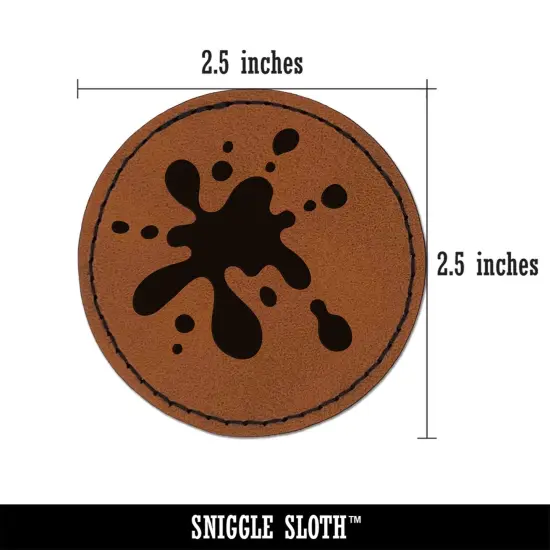 Paint Ink Blood Spatter Splat Drip Round Iron-On Engraved Faux Leather Patch Applique - 2.5" Brown {2}