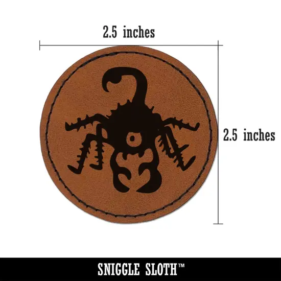 Creepy Scorpion Bug Creature Round Iron-On Engraved Faux Leather Patch Applique - 2.5" Brown {3}