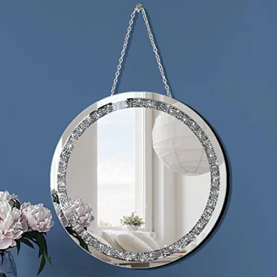 Crush Diamond 12 inch Wall-Mounted Mirrors with Iron Chain Home Decoration Round Silver Crystal Sparkling Decorative Mirror {2}