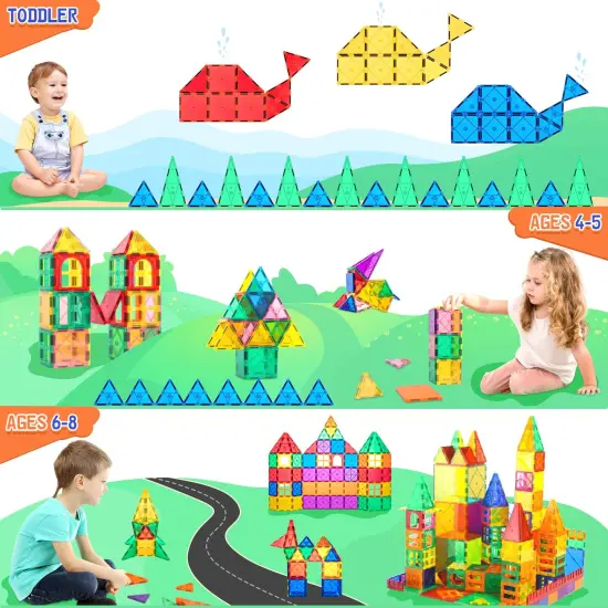 Magnetic Building Blocks Set for Kids Age 3-8 - Encourage Creativity & Develop Fine Motor Skills with Sensory Magnet Tiles Toys {6}