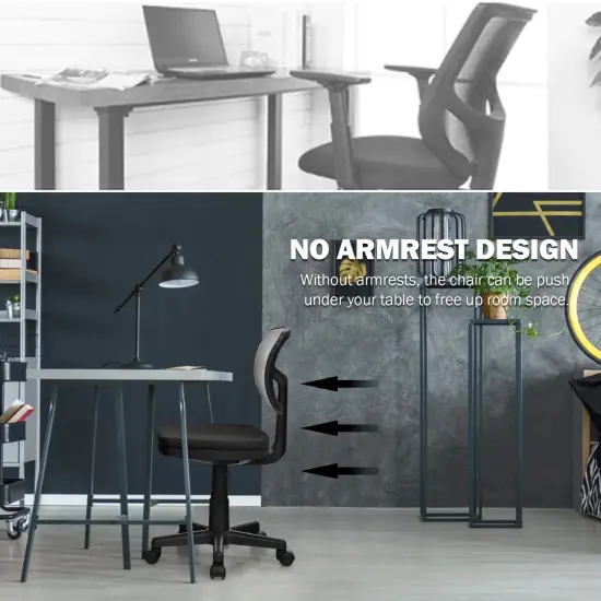 Armless Computer Chair with Height Adjustment and Curved Backrest Ideal for Home or Office Use Black {3}