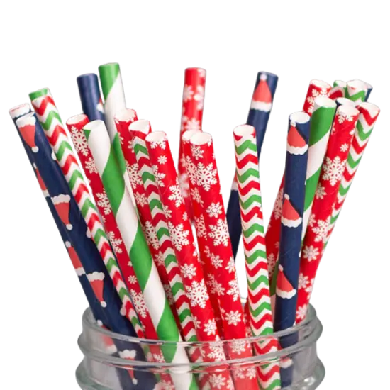 Kitcheniva Biodegradable Paper Straws Pattern Color 100 to 200 Pcs Christmas {1}