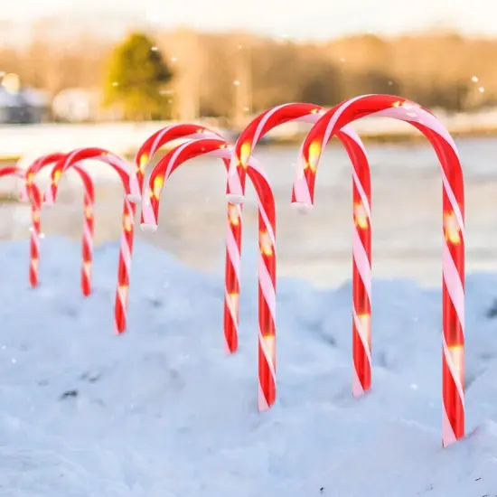 10 Candy Cane Pathway Lights with Stakes for Christmas Decor {2}