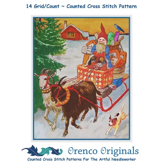 Elf Presents on Goat Sled Jenny Nystrom Counted Cross Stitch Pattern {1}