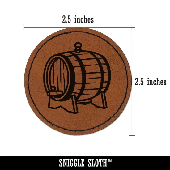 Serving Wine Wood Barrel Cask Round Iron-On Engraved Faux Leather Patch Applique - 2.5" Brown {3}