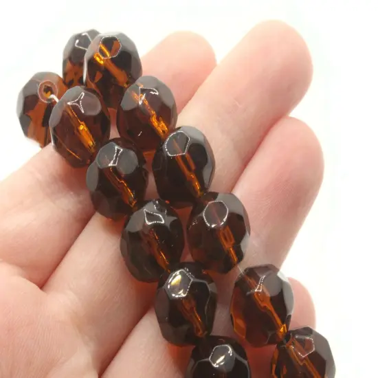25 12mm Brown Faceted Round Glass Beads to String {2}
