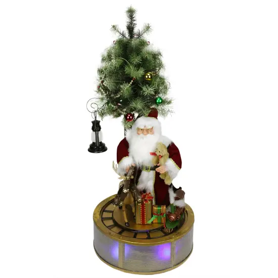 Northlight LED Lighted Musical Santa Claus with Rotating Train Christmas Decoration - 48" Red {1}