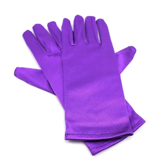 Short Smooth Satin Wrist Gloves for Evening Events Purple {1}