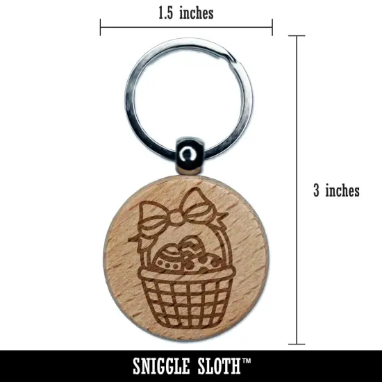 Easter Basket with Eggs Engraved Wood Round Keychain Tag Charm {2}