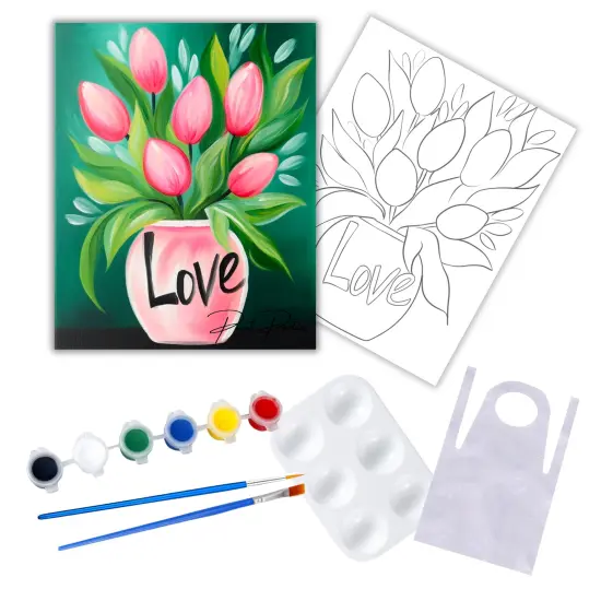 "Love Bouquet" DIY Canvas Art Kit, Adult Beginner, Acrylic Paint Size 11x14 inch {1}