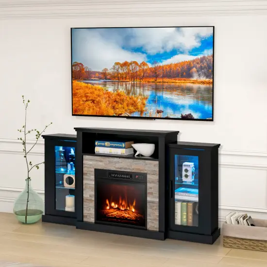 Fireplace&nbsp;Entertainment Center Stand with 16-Color LED Lights for TVs Black {1}