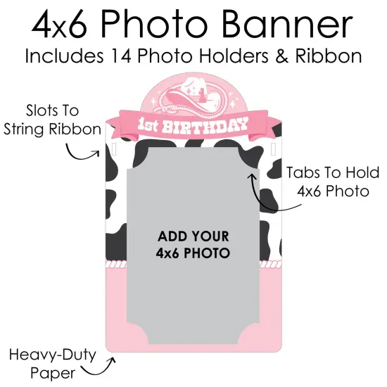 Big Dot of Happiness Pink First Rodeo - DIY Cowgirl 1st Birthday Decor - 1-12 Monthly Picture Display - Photo Banner {7}